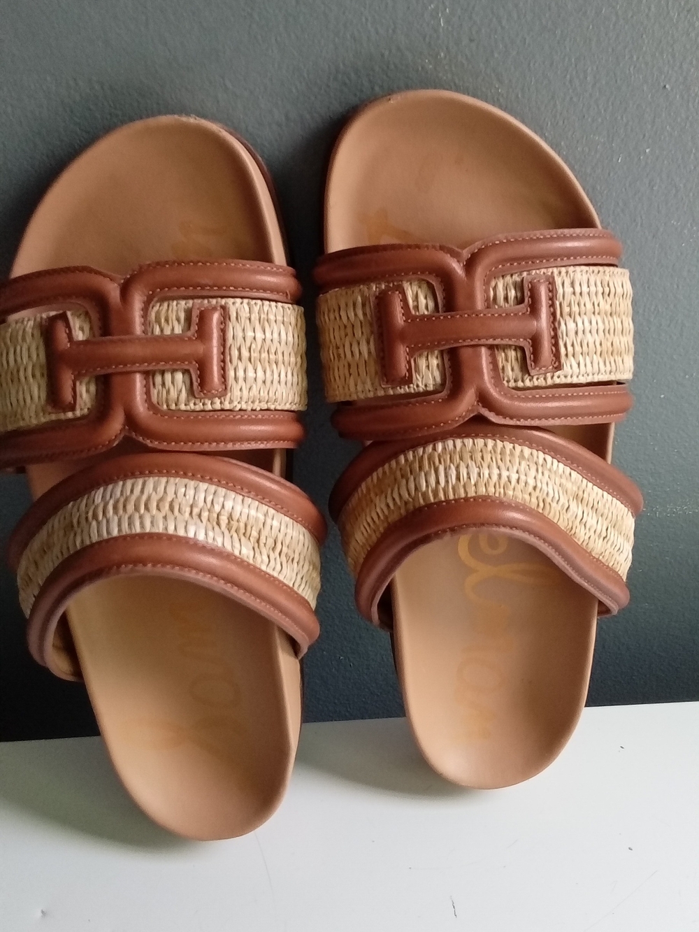 Sam Edelman Adaley Raffia Leather Slide Sandals Brown Tan Womens 7 - Picture 4 of 6